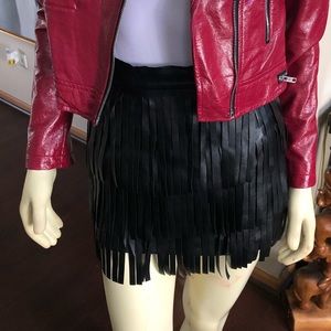 FAUX LEATHER FRINGE SKIRT